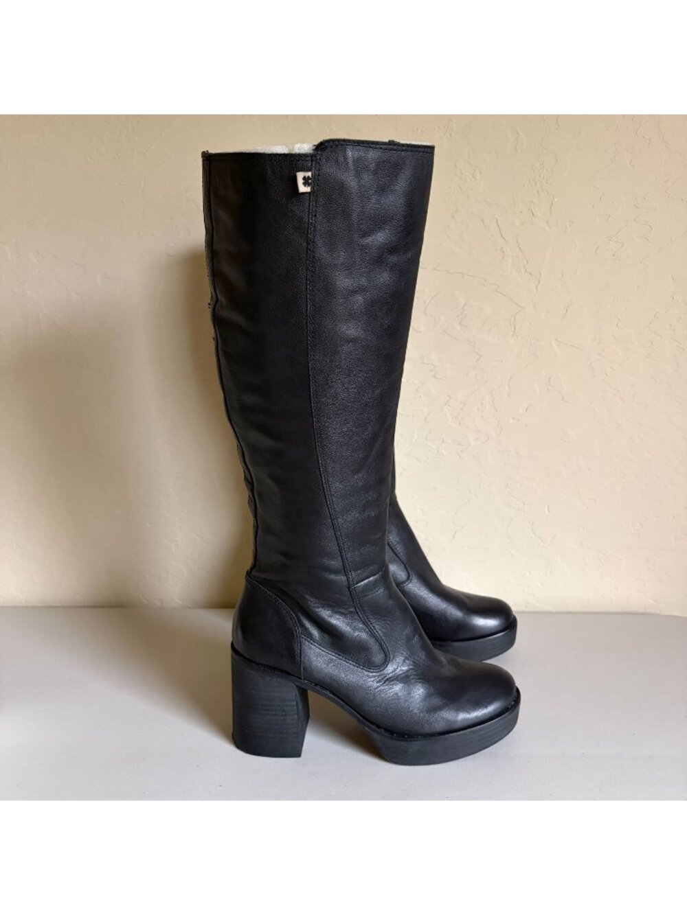 Lucky Brand Odillie Black Tall Boots Leather 10M Block Heel Knee-High ZPO3525